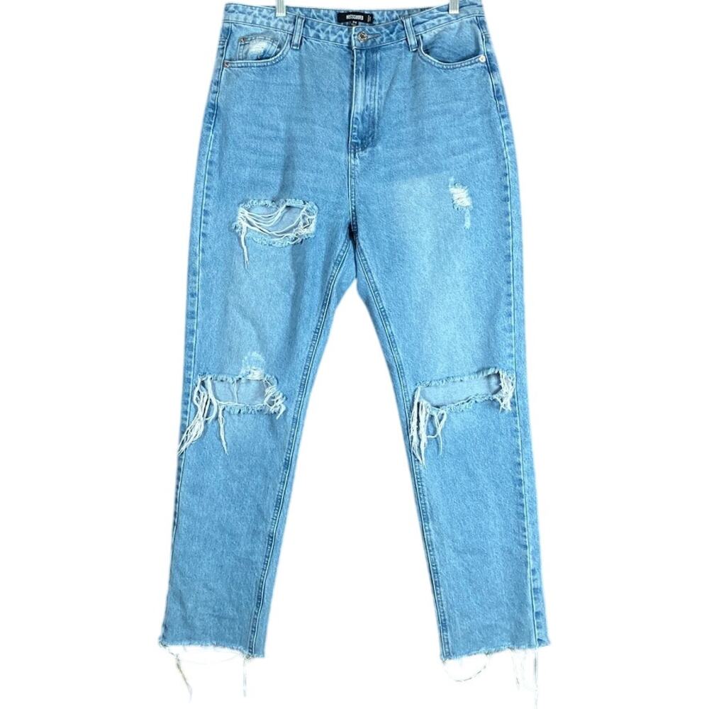 Missguided Womens Jeans Blue Denim High Rise Straight Distressed 10